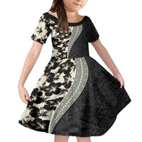 Bula Hibiscus Festival Family Matching Tank Maxi Dress and Hawaiian Shirt Tapa Pattern Half Style LT03 Daughter's Dress Beige - Polynesian Pride