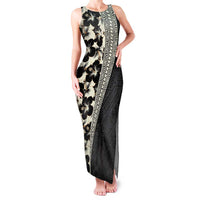 Bula Hibiscus Festival Family Matching Tank Maxi Dress and Hawaiian Shirt Tapa Pattern Half Style LT03 Mom's Dress Beige - Polynesian Pride