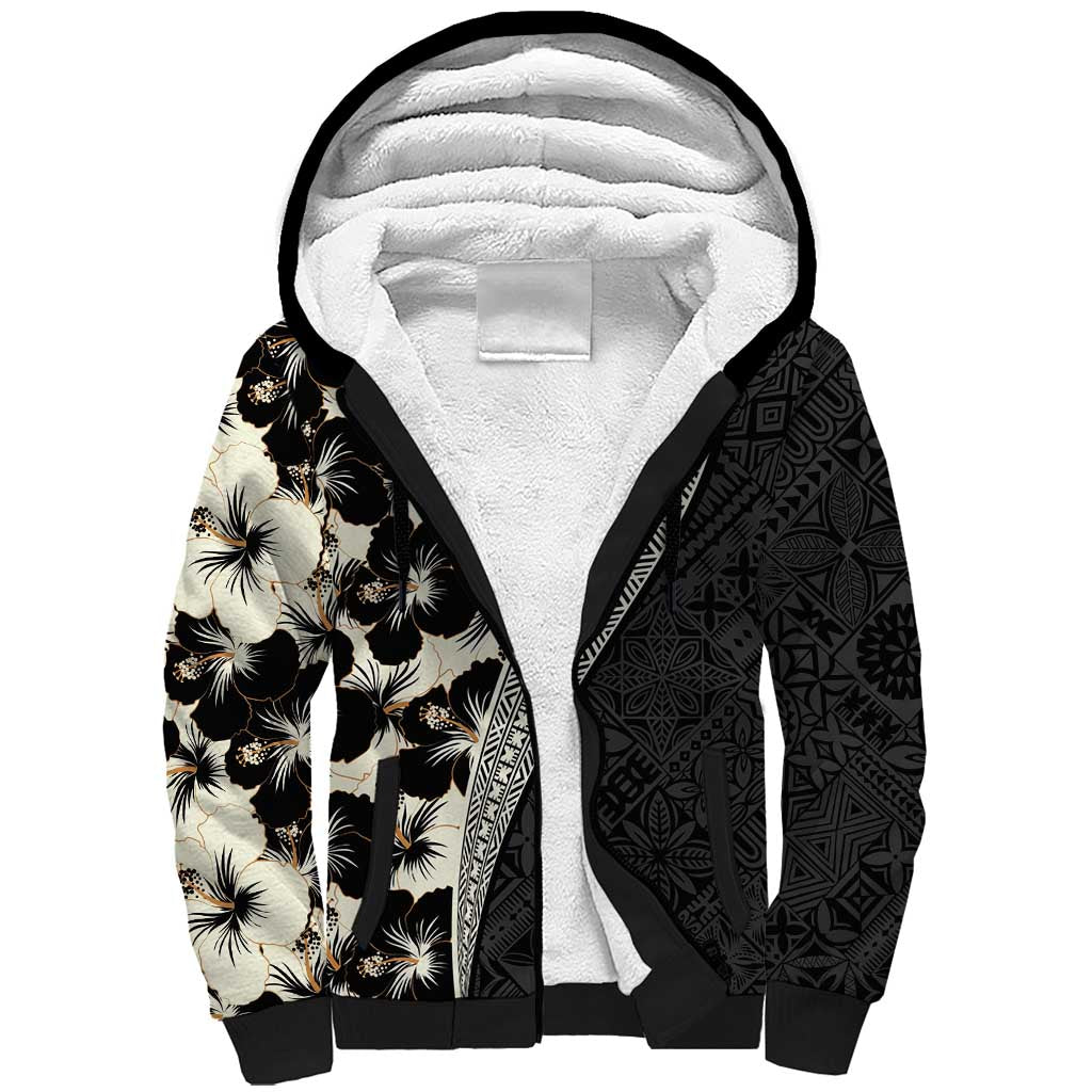 Bula Hibiscus Festival Sherpa Hoodie Tapa Pattern Half Style