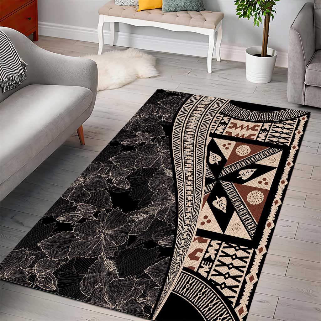 Bula Hibiscus Festival Area Rug Fijian Masi Pattern Half Style LT03 - Polynesian Pride