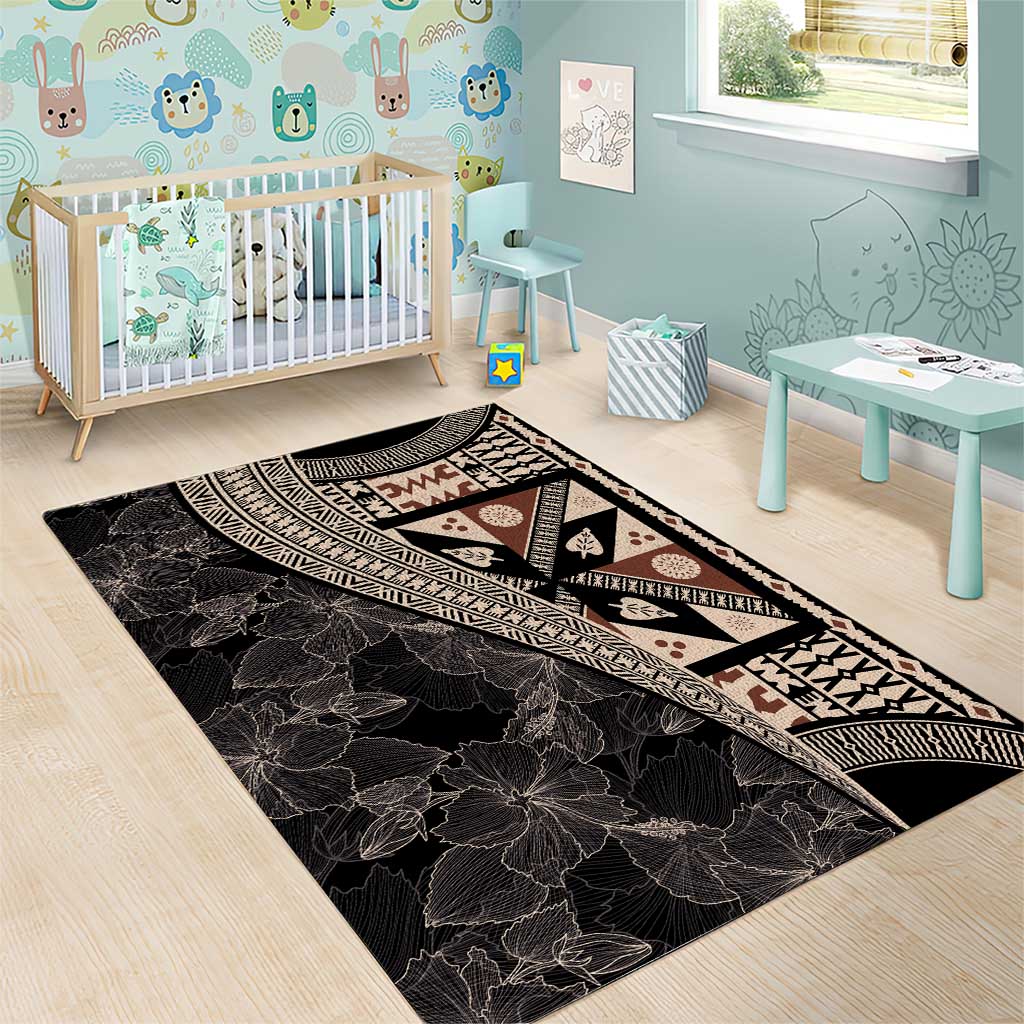 Bula Hibiscus Festival Area Rug Fijian Masi Pattern Half Style LT03 - Polynesian Pride