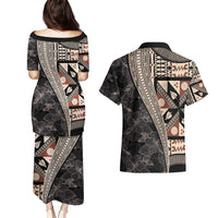 Bula Hibiscus Festival Couples Matching Puletasi and Hawaiian Shirt Fijian Masi Pattern Half Style