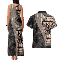Bula Hibiscus Festival Couples Matching Tank Maxi Dress and Hawaiian Shirt Fijian Masi Pattern Half Style LT03 - Polynesian Pride