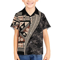 Bula Hibiscus Festival Family Matching Long Sleeve Bodycon Dress and Hawaiian Shirt Fijian Masi Pattern Half Style LT03 Son's Shirt Beige - Polynesian Pride