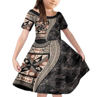 Bula Hibiscus Festival Family Matching Mermaid Dress and Hawaiian Shirt Fijian Masi Pattern Half Style LT03 Daughter's Dress Beige - Polynesian Pride