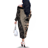 Bula Hibiscus Festival Family Matching Off The Shoulder Long Sleeve Dress and Hawaiian Shirt Fijian Masi Pattern Half Style LT03 - Polynesian Pride