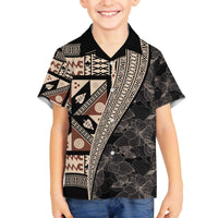 Bula Hibiscus Festival Family Matching Off The Shoulder Long Sleeve Dress and Hawaiian Shirt Fijian Masi Pattern Half Style LT03 Son's Shirt Beige - Polynesian Pride