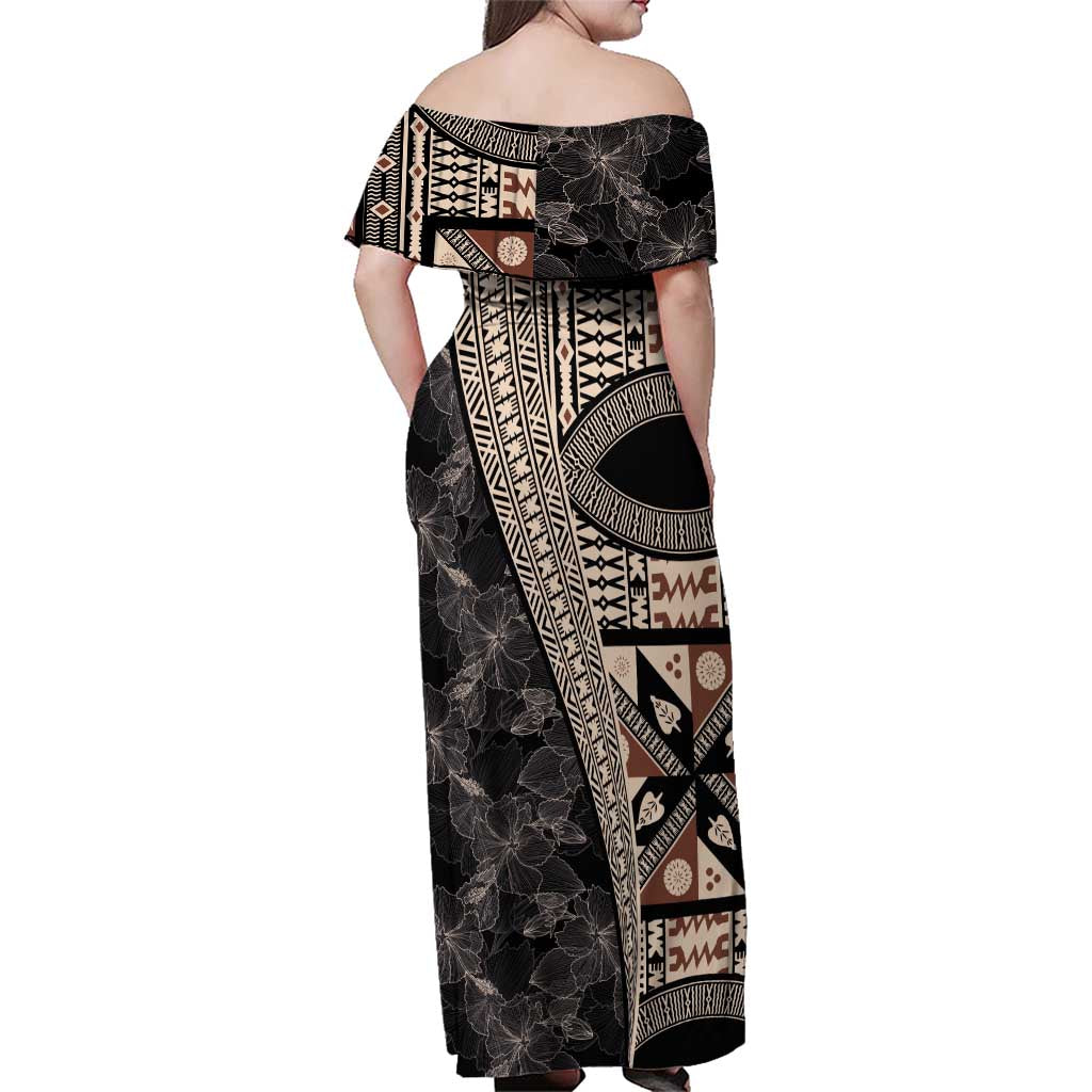 Bula Hibiscus Festival Family Matching Off Shoulder Maxi Dress and Hawaiian Shirt Fijian Masi Pattern Half Style LT03 - Polynesian Pride
