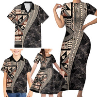 Bula Hibiscus Festival Family Matching Short Sleeve Bodycon Dress and Hawaiian Shirt Fijian Masi Pattern Half Style LT03 - Polynesian Pride