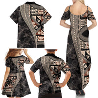 Bula Hibiscus Festival Family Matching Summer Maxi Dress and Hawaiian Shirt Fijian Masi Pattern Half Style LT03 - Polynesian Pride