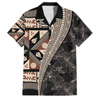 Bula Hibiscus Festival Family Matching Tank Maxi Dress and Hawaiian Shirt Fijian Masi Pattern Half Style LT03 Dad's Shirt - Short Sleeve Beige - Polynesian Pride