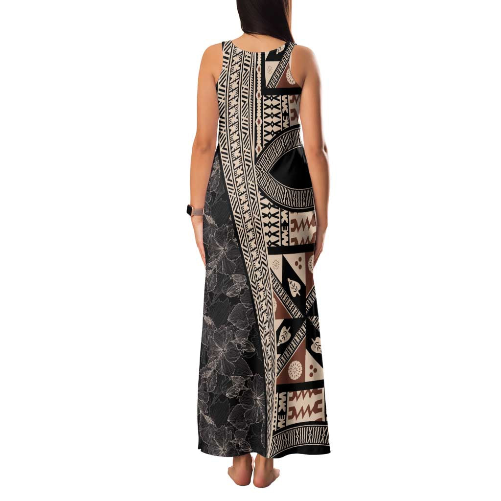 Bula Hibiscus Festival Family Matching Tank Maxi Dress and Hawaiian Shirt Fijian Masi Pattern Half Style LT03 - Polynesian Pride