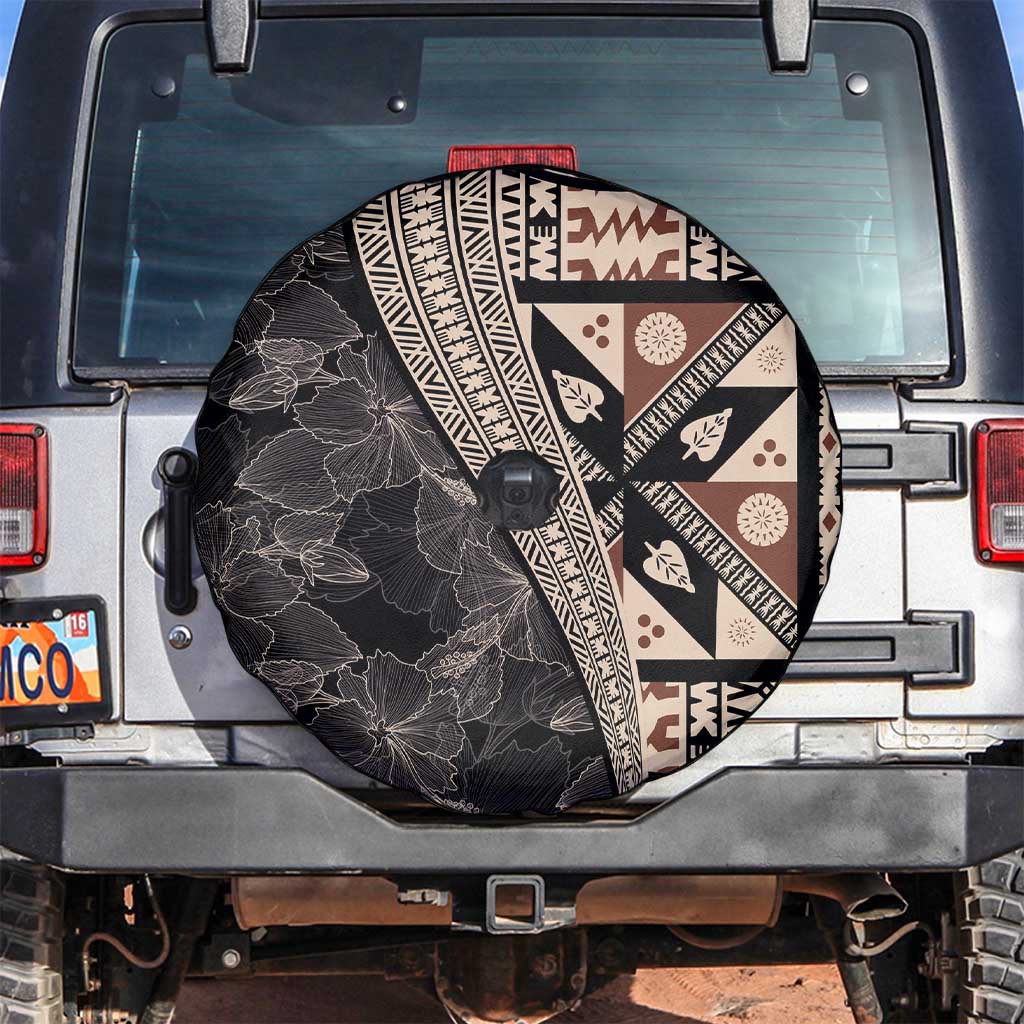 Bula Hibiscus Festival Spare Tire Cover Fijian Masi Pattern Half Style LT03 Beige - Polynesian Pride