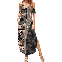 Bula Hibiscus Festival Summer Maxi Dress Fijian Masi Pattern Half Style