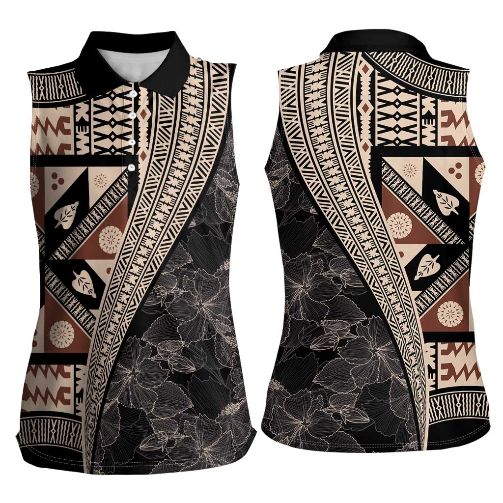 Bula Hibiscus Festival Women Sleeveless Polo Shirt Fijian Masi Pattern Half Style LT03 - Polynesian Pride