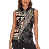 Bula Hibiscus Festival Women Sleeveless Polo Shirt Fijian Masi Pattern Half Style LT03 - Polynesian Pride
