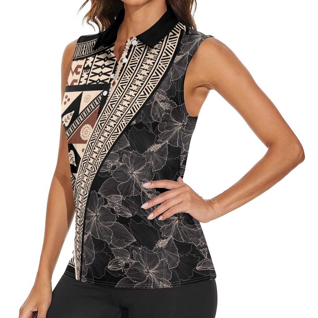 Bula Hibiscus Festival Women Sleeveless Polo Shirt Fijian Masi Pattern Half Style LT03 - Polynesian Pride