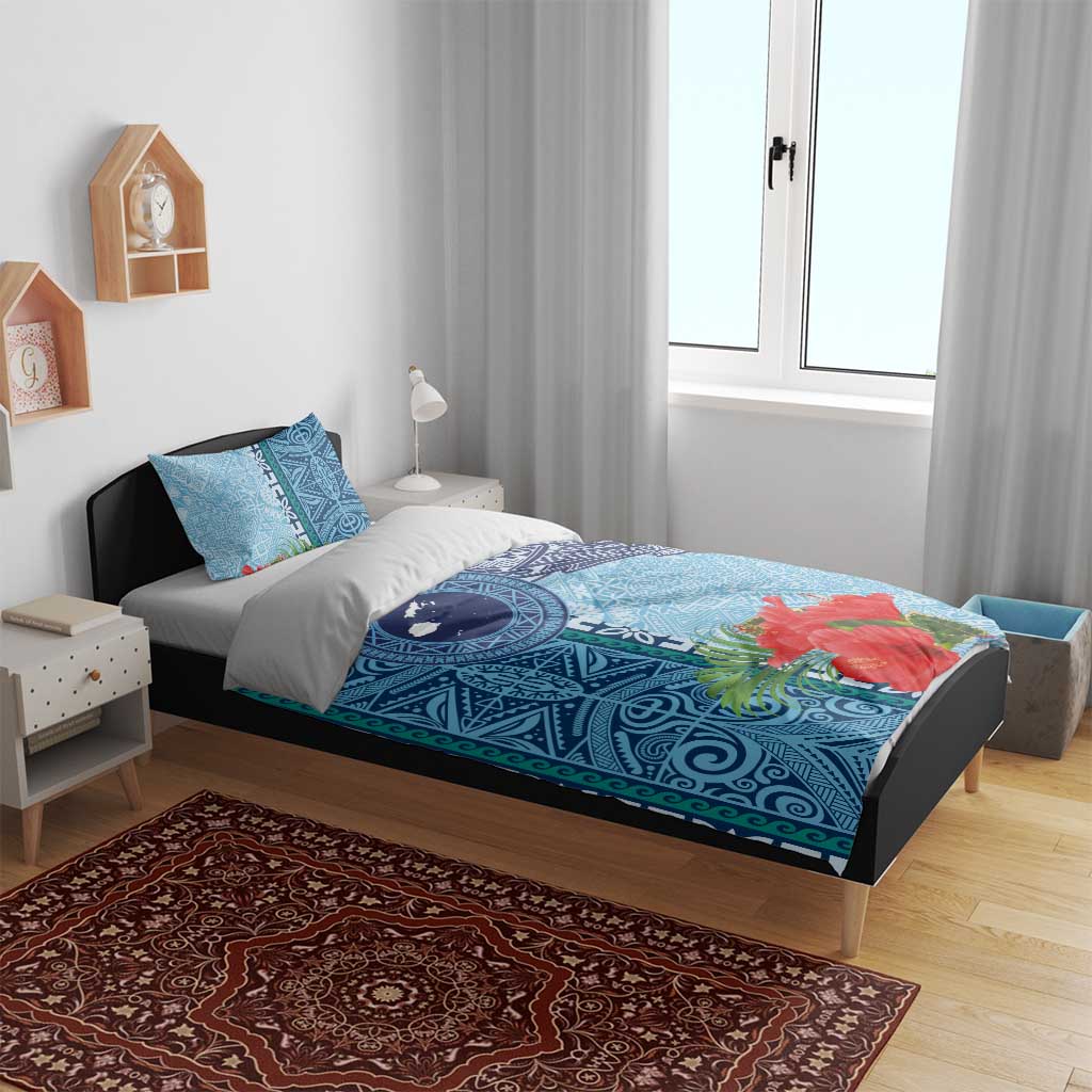 Fiji Day Bedding Set Tapa Pattern and Hibiscus Flower