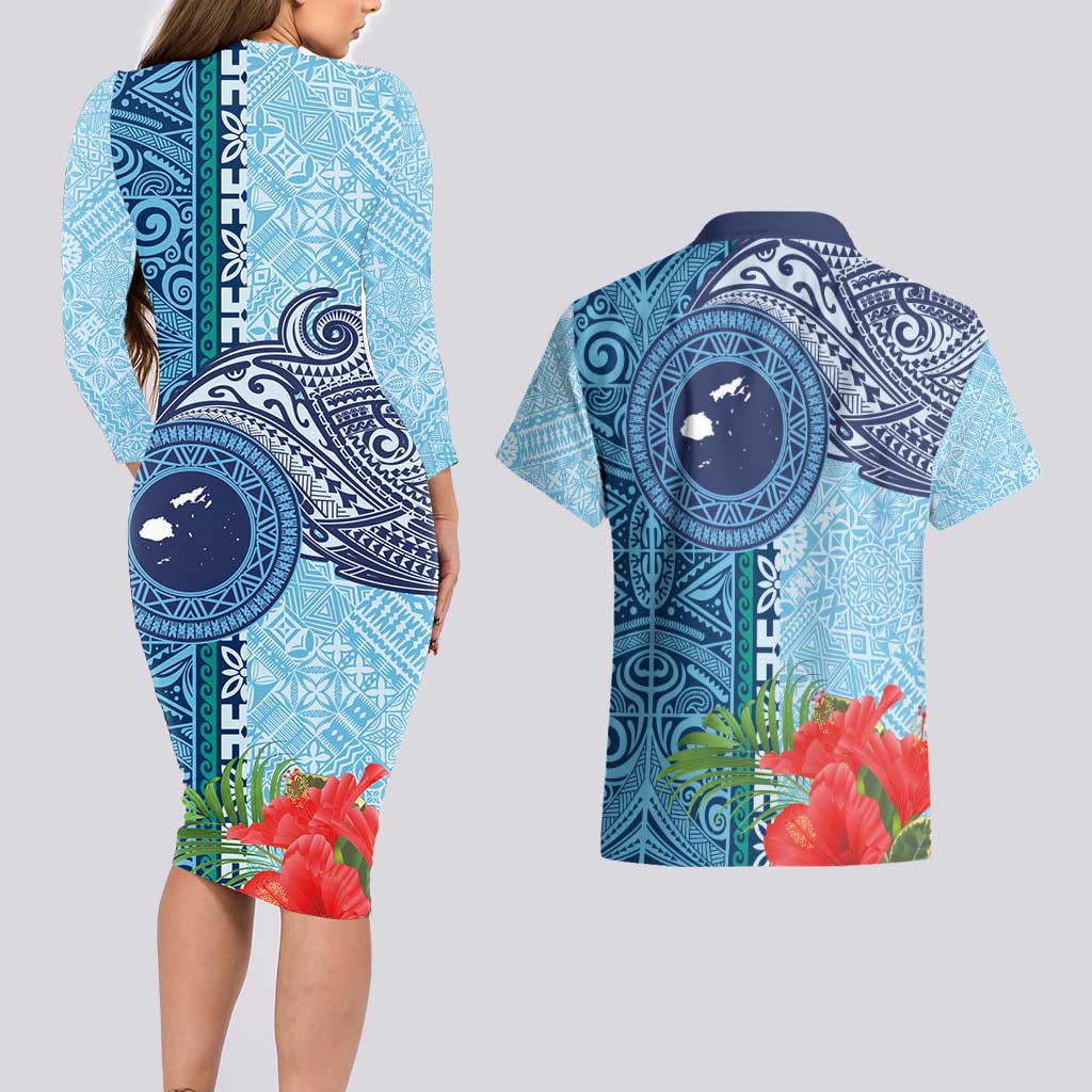Fiji Day Couples Matching Long Sleeve Bodycon Dress and Hawaiian Shirt Tapa Pattern and Hibiscus Flower LT03 - Polynesian Pride