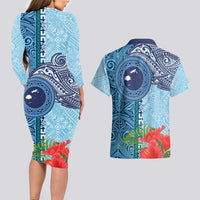 Fiji Day Couples Matching Long Sleeve Bodycon Dress and Hawaiian Shirt Tapa Pattern and Hibiscus Flower LT03 - Polynesian Pride