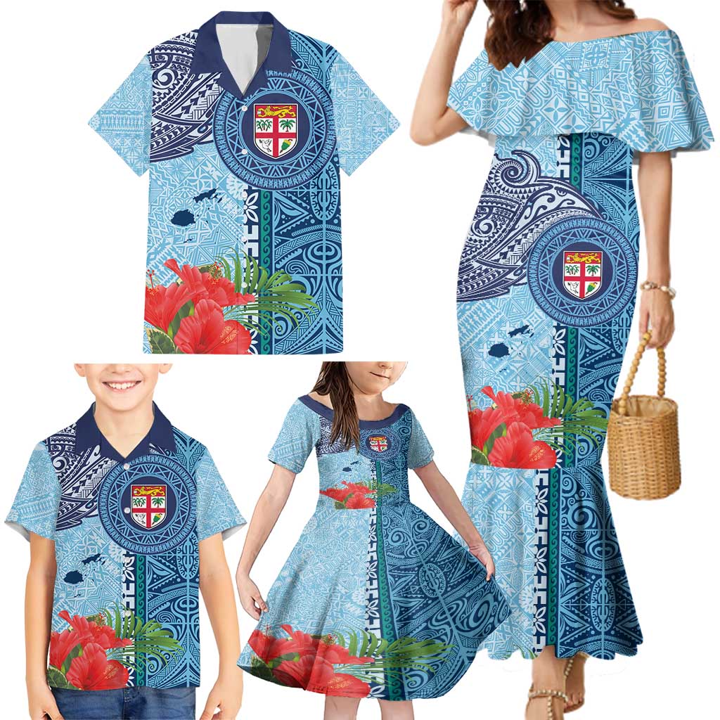 Fiji Day Family Matching Mermaid Dress and Hawaiian Shirt Tapa Pattern and Hibiscus Flower LT03 - Polynesian Pride