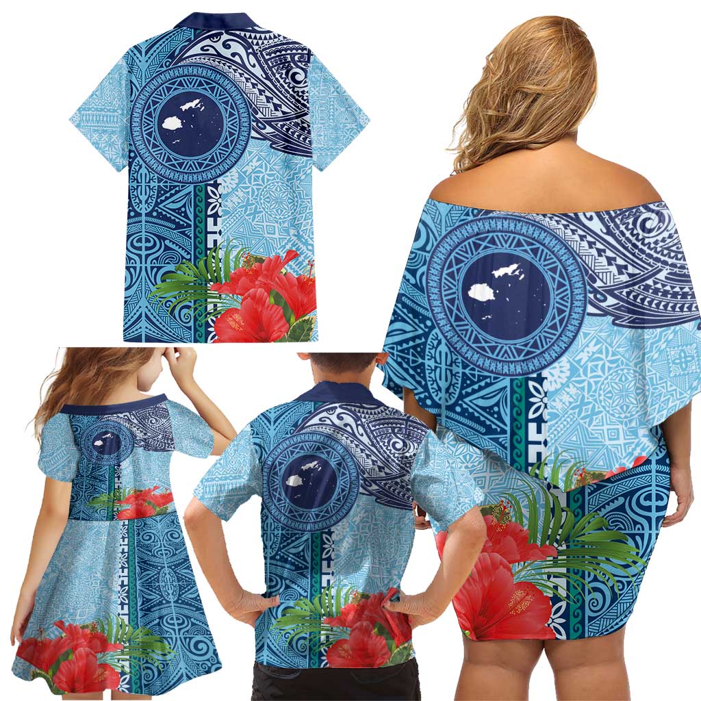 Fiji Day Family Matching Off Shoulder Short Dress and Hawaiian Shirt Tapa Pattern and Hibiscus Flower LT03 - Polynesian Pride