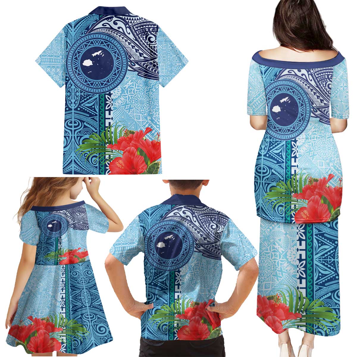 Fiji Day Family Matching Puletasi and Hawaiian Shirt Tapa Pattern and Hibiscus Flower LT03 - Polynesian Pride