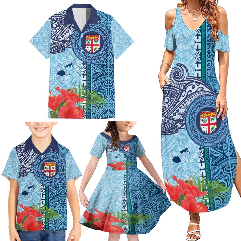 Fiji Day Family Matching Summer Maxi Dress and Hawaiian Shirt Tapa Pattern and Hibiscus Flower LT03 - Polynesian Pride