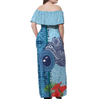 Fiji Day Off Shoulder Maxi Dress Tapa Pattern and Hibiscus Flower LT03 - Polynesian Pride