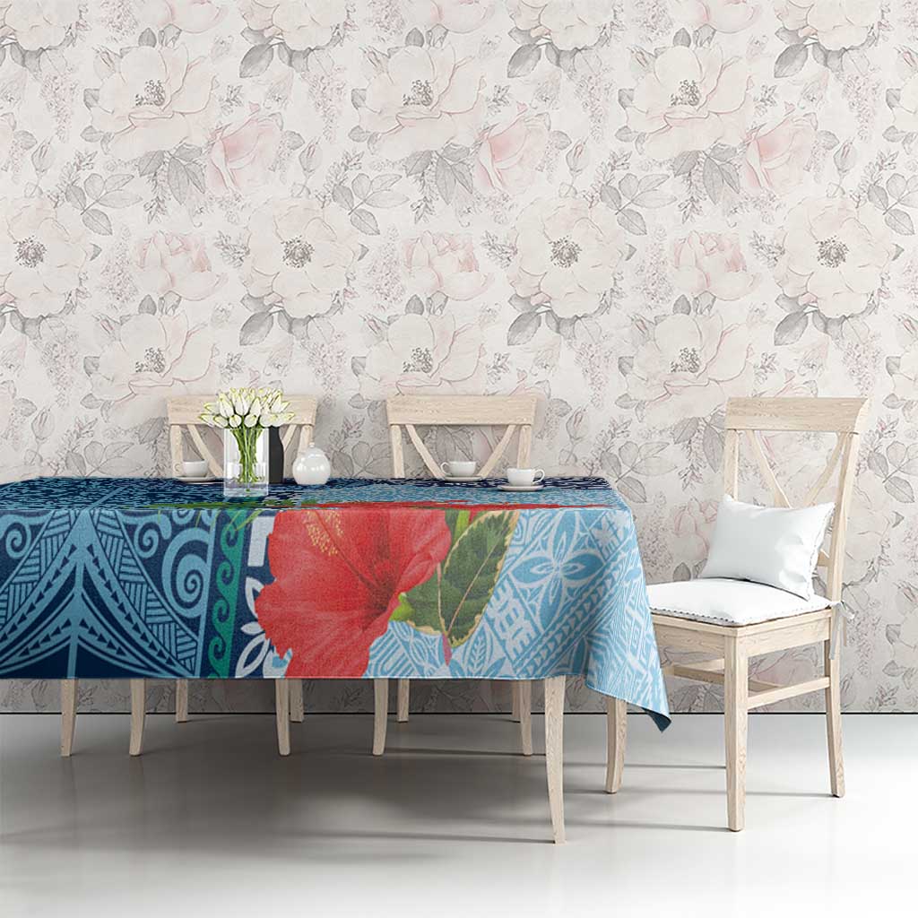 Fiji Day Tablecloth Tapa Pattern and Hibiscus Flower