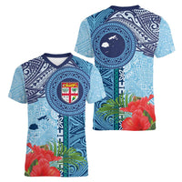 Fiji Day Women V-Neck T-Shirt Tapa Pattern and Hibiscus Flower LT03 - Polynesian Pride
