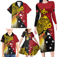 Papua New Guinea Independence Day Family Matching Long Sleeve Bodycon Dress and Hawaiian Shirt Bird-of-Paradise with Map and Polynesian Pattern LT03 - Polynesian Pride