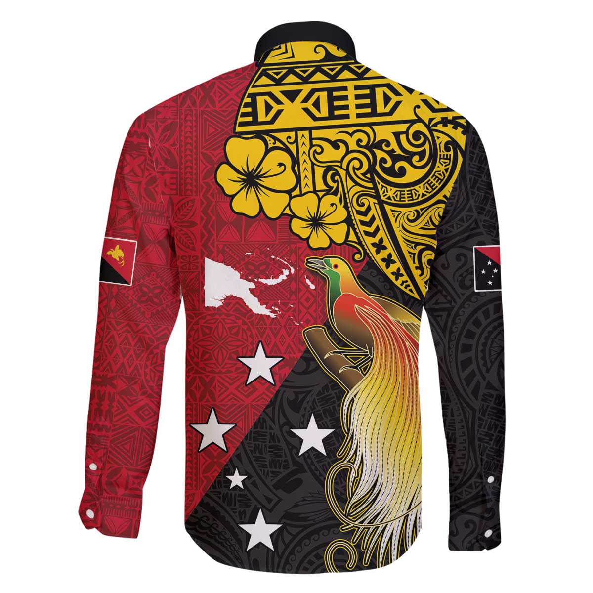 Papua New Guinea Independence Day Family Matching Off The Shoulder Long Sleeve Dress and Hawaiian Shirt Bird-of-Paradise with Map and Polynesian Pattern LT03 - Polynesian Pride