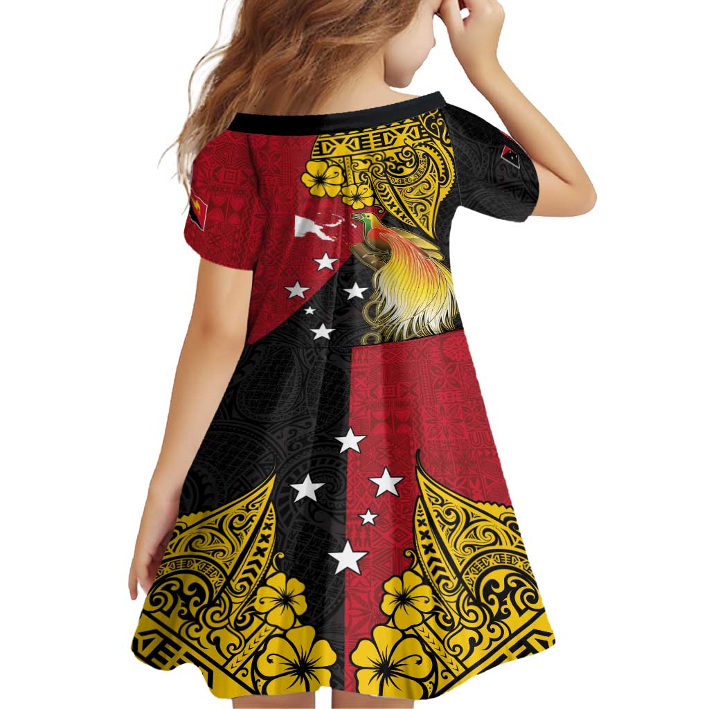 Papua New Guinea Independence Day Family Matching Off Shoulder Short Dress and Hawaiian Shirt Bird-of-Paradise with Map and Polynesian Pattern LT03 - Polynesian Pride