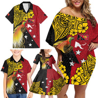 Papua New Guinea Independence Day Family Matching Off Shoulder Short Dress and Hawaiian Shirt Bird-of-Paradise with Map and Polynesian Pattern LT03 - Polynesian Pride