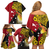 Papua New Guinea Independence Day Family Matching Off Shoulder Short Dress and Hawaiian Shirt Bird-of-Paradise with Map and Polynesian Pattern LT03 - Polynesian Pride