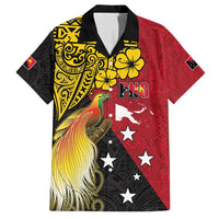 Papua New Guinea Independence Day Family Matching Off Shoulder Short Dress and Hawaiian Shirt Bird-of-Paradise with Map and Polynesian Pattern LT03 Dad's Shirt - Short Sleeve Black - Polynesian Pride