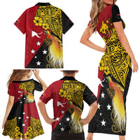 Papua New Guinea Independence Day Family Matching Short Sleeve Bodycon Dress and Hawaiian Shirt Bird-of-Paradise with Map and Polynesian Pattern LT03 - Polynesian Pride