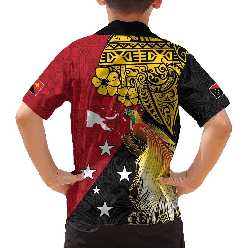 Papua New Guinea Independence Day Family Matching Tank Maxi Dress and Hawaiian Shirt Bird-of-Paradise with Map and Polynesian Pattern LT03 - Polynesian Pride