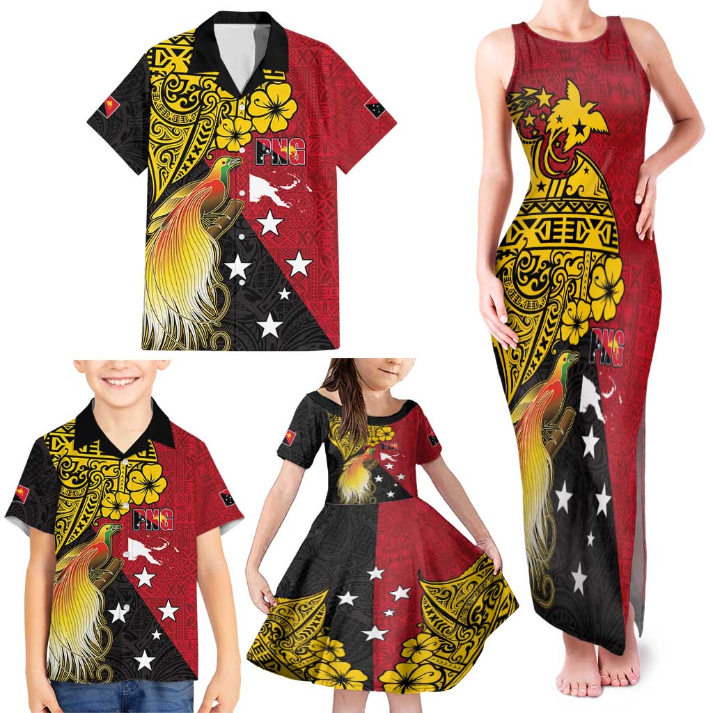 Papua New Guinea Independence Day Family Matching Tank Maxi Dress and Hawaiian Shirt Bird-of-Paradise with Map and Polynesian Pattern LT03 - Polynesian Pride