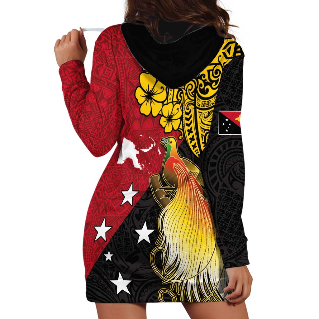 Papua New Guinea Independence Day Hoodie Dress Bird-of-Paradise with Map and Polynesian Pattern LT03 - Polynesian Pride