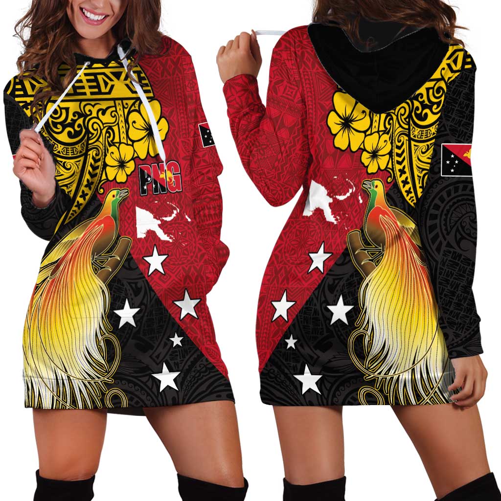 Papua New Guinea Independence Day Hoodie Dress Bird-of-Paradise with Map and Polynesian Pattern LT03 - Polynesian Pride