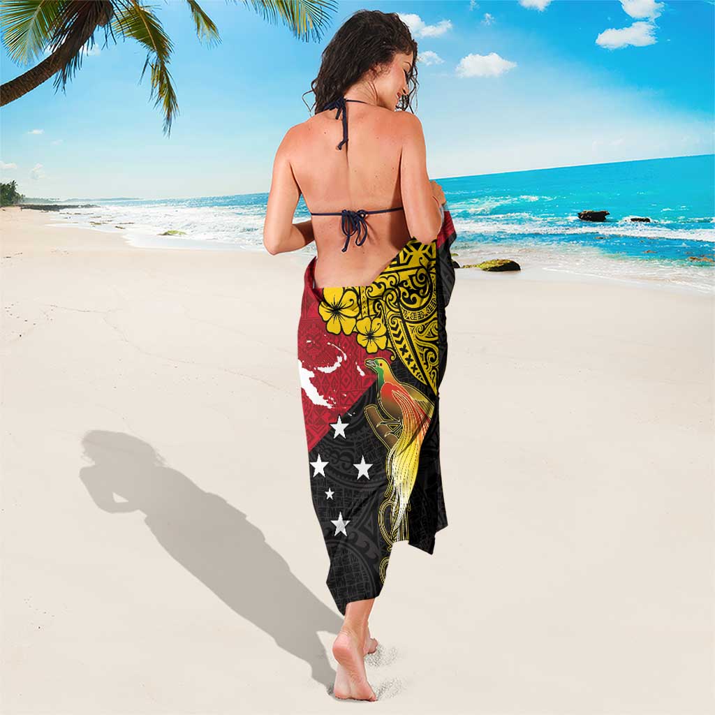 Papua New Guinea Independence Day Sarong Bird-of-Paradise with Map and Polynesian Pattern