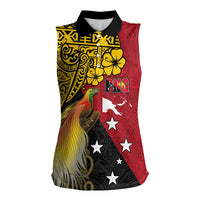 Papua New Guinea Independence Day Women Sleeveless Polo Shirt Bird-of-Paradise with Map and Polynesian Pattern LT03 Female Black - Polynesian Pride