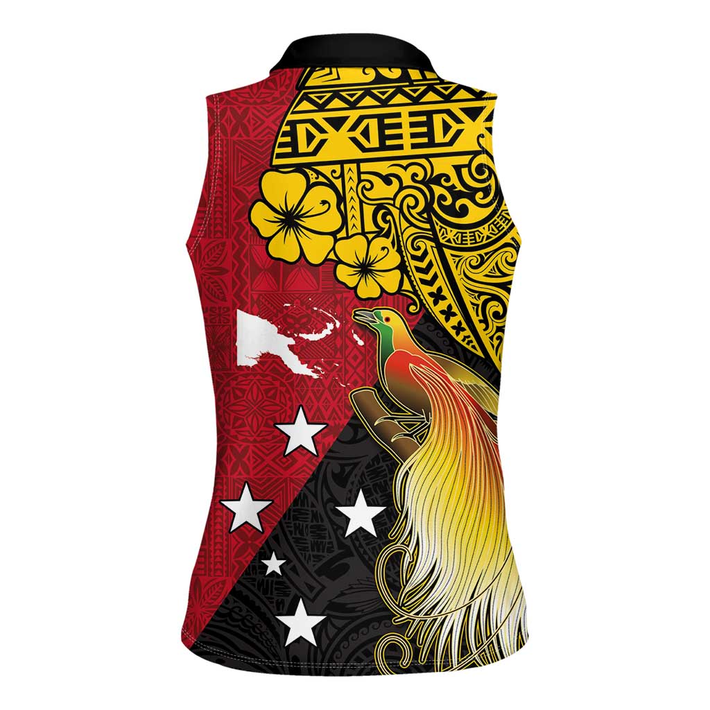 Papua New Guinea Independence Day Women Sleeveless Polo Shirt Bird-of-Paradise with Map and Polynesian Pattern LT03 - Polynesian Pride