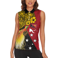 Papua New Guinea Independence Day Women Sleeveless Polo Shirt Bird-of-Paradise with Map and Polynesian Pattern LT03 - Polynesian Pride