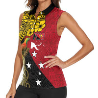 Papua New Guinea Independence Day Women Sleeveless Polo Shirt Bird-of-Paradise with Map and Polynesian Pattern LT03 - Polynesian Pride