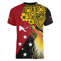 Papua New Guinea Independence Day Women V-Neck T-Shirt Bird-of-Paradise with Map and Polynesian Pattern LT03 - Polynesian Pride