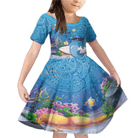 Aloha Hawaiian Monk Seal Family Matching Mermaid Dress and Hawaiian Shirt Polynesian Tattoo The Ocean and Undersea Vibe LT03 Daughter's Dress Blue - Polynesian Pride