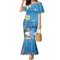 Aloha Hawaiian Monk Seal Family Matching Mermaid Dress and Hawaiian Shirt Polynesian Tattoo The Ocean and Undersea Vibe LT03 Mom's Dress Blue - Polynesian Pride